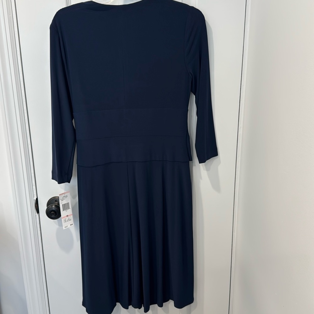 Evan Picone Faux Wrap Dress Ruched Waist in Blue Sapphire, Size 10, NWT - Picture 6 of 7
